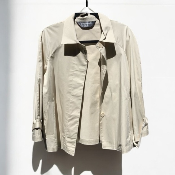 🌻Norma Kamali Tan Cream Collared Hidden Button Lightweight Jacket Size 10 - Picture 5 of 10